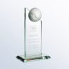 Jade glass crystal golf trophy engraved for Rising Star recognition, featuring ACE logo and personalized graduate details.