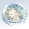 Crystal paperweight trophy featuring a joyful girl design on a light blue background, ideal for milestone recognition.