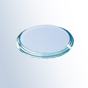 Small clear crystal plaque with rounded edges, ideal for corporate awards or employee recognition.