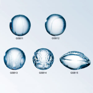 Crystal trophy spheres GSB11–GSB15 in glass, displayed on blue background for corporate or employee recognition awards.