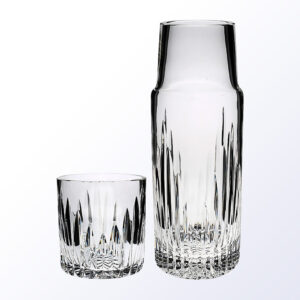 Crystal award trophy and carafe set made of cut glass, ideal for corporate recognition or employee achievement events.