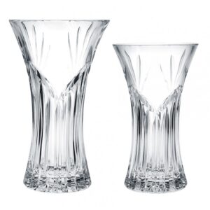 Small crystal trophy with flared opening and vertical facets, clear crystal for corporate or employee recognition.