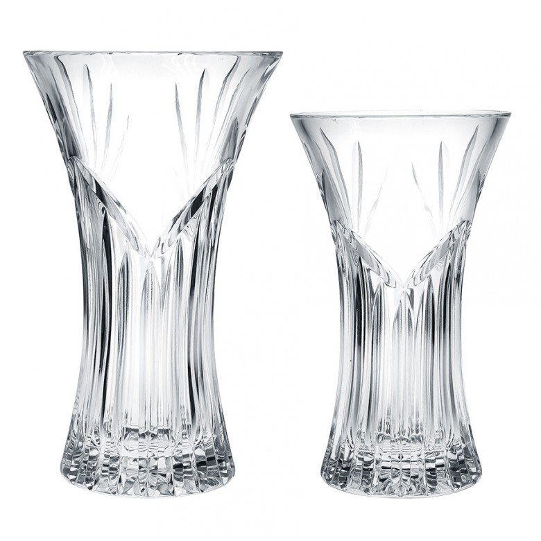 Small crystal trophy with flared opening and vertical facets, clear crystal for corporate or employee recognition.