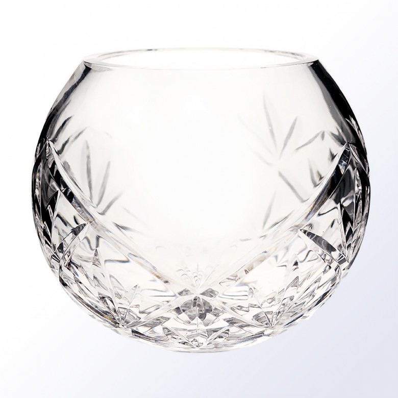 Round crystal trophy with detailed cut and etched design, ideal for corporate or employee recognition awards.