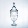 Crystal trophy with pointed lid, etched details, and crest emblem; ideal for corporate or milestone achievement awards.
