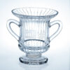 Crystal trophy cup with handles, ribbed design, and FOX/USA Olympic sponsor logos; ideal for corporate or achievement awards.