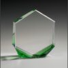 Hexagonal crystal trophy with green-tinted edges, ideal for corporate or employee recognition awards.