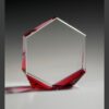 Hexagonal crystal trophy with red base accents, ideal for employee recognition or corporate achievement awards.