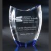 Crystal trophy with blue base engraved for Teacher of the Year, recognizing excellence, Arizona Charter Schools Association.