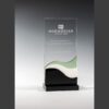 Crystal trophy with Norwegian Cruise Line logo, gratitude inscription, and wave-accented black, white, green base.