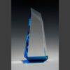 Clear crystal trophy with angular edges and blue-tinted base, ideal for corporate achievement or employee recognition.