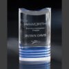 Crystal plaque award with blue and white accents, engraved for HAWORTH Executive Program corporate achievement.