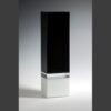 Crystal award trophy with a glossy black top, matte white base, and silver band, ideal for corporate or employee recognition.