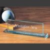 Crystal desk nameplate with engraved text, ideal for corporate recognition or employee milestones.