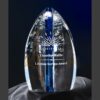 Leaf-shaped crystal award with engraved tree design, ideal for lifetime service or employee recognition.