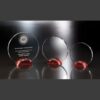 Crystal plaque awards with red crystal bases, ideal for corporate recognition or employee achievement.