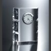 Crystal desk clock award with embedded round white face, ideal for corporate recognition or employee milestone gifts.