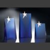 Blue crystal star awards with silver accents in three sizes, ideal for corporate or employee achievement recognition.