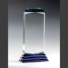 Crystal trophy with beveled edges on blue glass base, ideal for corporate recognition or employee achievement awards.
