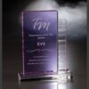 Crystal award with purple accents engraved for TM Department of the Year, honoring employee dedication at Table Mountain Casino.