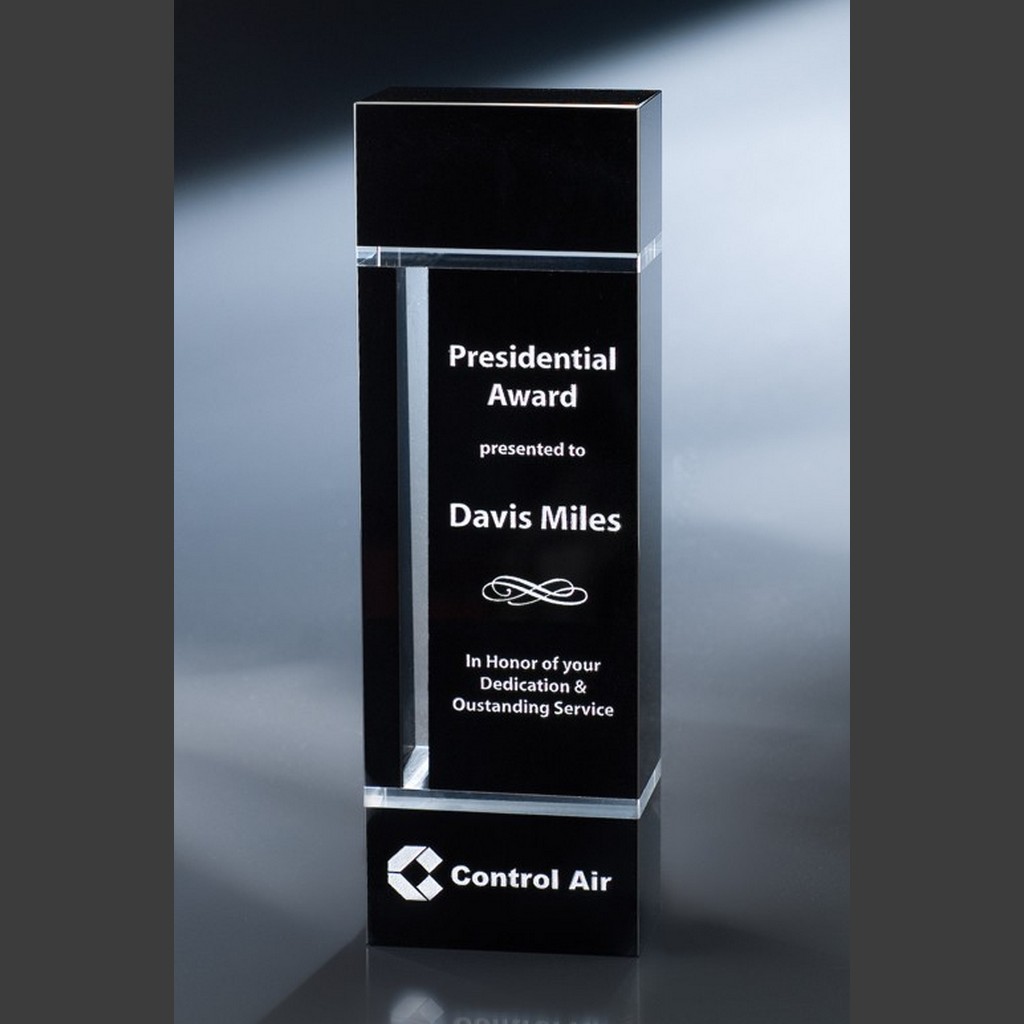 Crystal award trophy engraved with Presidential Award, recognizing outstanding service, Control Air logo at the base.