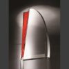 Medium crystal trophy with curved rectangular shape, red accent, on reflective base; ideal for corporate or milestone awards.