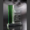 Crystal award plaque with green accent, ideal for employee milestone recognition or corporate service achievements.
