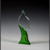 Modern crystal trophy with clear and green curved glass accents, ideal for corporate or employee recognition awards.
