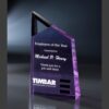Crystal glass plaque with purple accents, Employee of the Year award, TIMBAR Packaging & Display, corporate recognition.