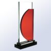 Crystal award trophy with clear glass pane, red accent, and black base for corporate or employee recognition.
