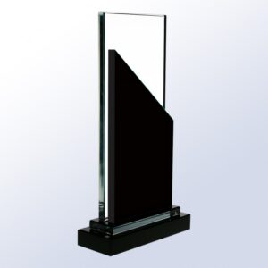 Crystal and black acrylic award trophy with geometric design, ideal for corporate recognition or employee achievement.