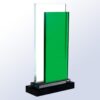 Crystal rectangle plaque with green glass panel on black base, ideal for corporate or employee recognition awards.