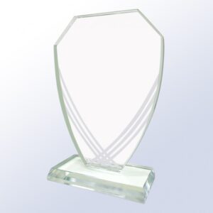 Star Shield Crystal Award trophy in clear glass on a rectangular base, ideal for corporate recognition or achievement.