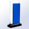 Crystal rectangle award with blue accents on a black base, ideal for corporate recognition or employee achievement.