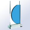 Crystal award trophy with blue half-moon accent on the right, clear glass base; ideal for corporate recognition.