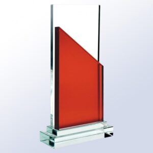 Crystal sail award with clear body, red accent, and clear base; ideal for corporate or employee recognition.