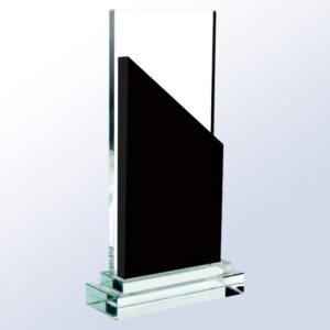 Crystal trophy with solid black geometric front and clear base, ideal for corporate awards or employee achievement.