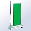 Crystal plaque with thick upright green glass panel on layered clear base, ideal for corporate or employee achievement awards.