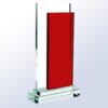Crystal rectangular trophy with bold red accent panel, clear glass body, and base; ideal for corporate recognition.