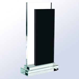Crystal award plaque with black rectangular face on clear base, ideal for corporate or employee recognition.