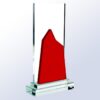 Crystal trophy with red geometric accent on clear base, ideal for corporate recognition or milestone awards.