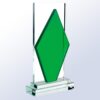 Crystal award trophy with green diamond accent on clear base, ideal for corporate recognition or milestone achievement.