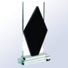 Crystal diamond trophy with black diamond centerpiece on clear base, ideal for corporate recognition or employee achievement.
