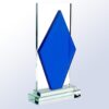 Crystal trophy with clear base and blue diamond accent, ideal for corporate or employee achievement recognition.