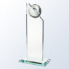 Crystal globe award with angled top, silver globe accent, and rectangular glass base—ideal for corporate recognition.