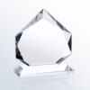Prestige Diamond Crystal Trophy with faceted pentagon design on glass base, ideal for corporate or employee recognition awards.