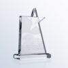 Crystal star award trophy with eagle and American flag etching, perfect for corporate or employee recognition.
